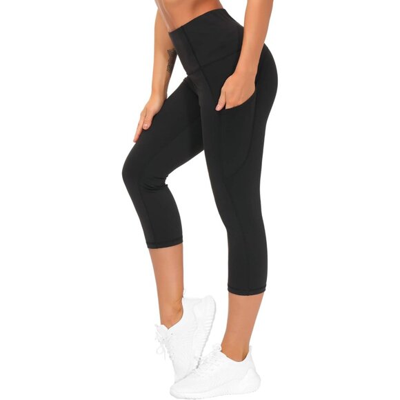 Women High Waist Yoga Capris Pockets Tummy Control Workout Leggings - Picture 1 of 6